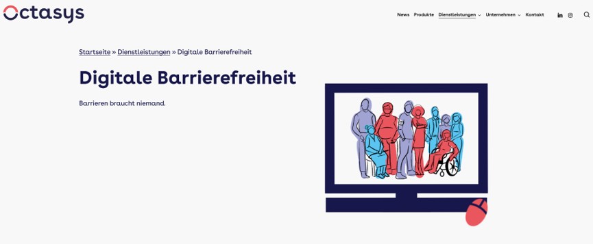 Zu sehen ist ein Screenshot unserer neuen Dienstleistung Digitale Barreirefreiheit (Webseite geöffnet).